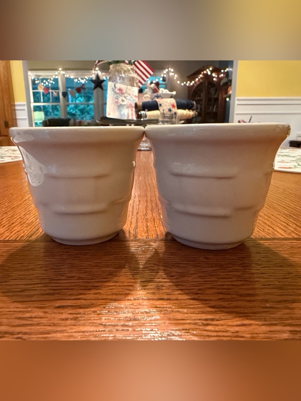 Set of Two Cream Ceramic Longaberger votives 2 1/2” tall
